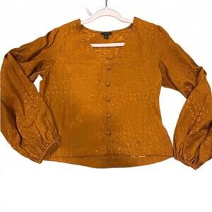Ann Taylor Factory Gold Puff Sleeve Blouse